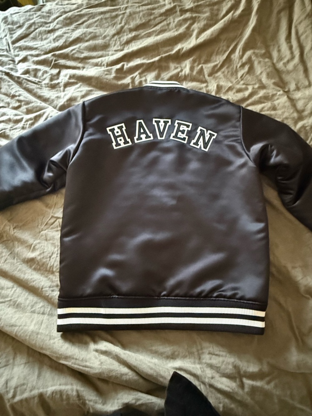 Haven Black Varsity Bomber Jacket with White Trim